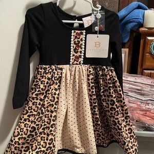 Black and Cream Leopard Print Kids Dress